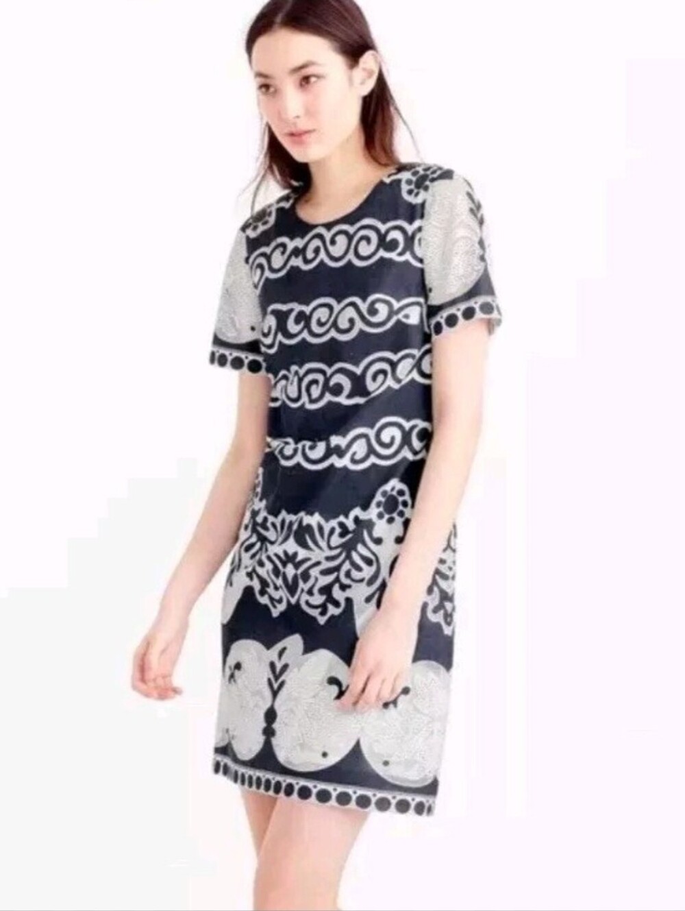 J. Crew Blue and White Patterned Short Sleeve Shift Dress Size 4